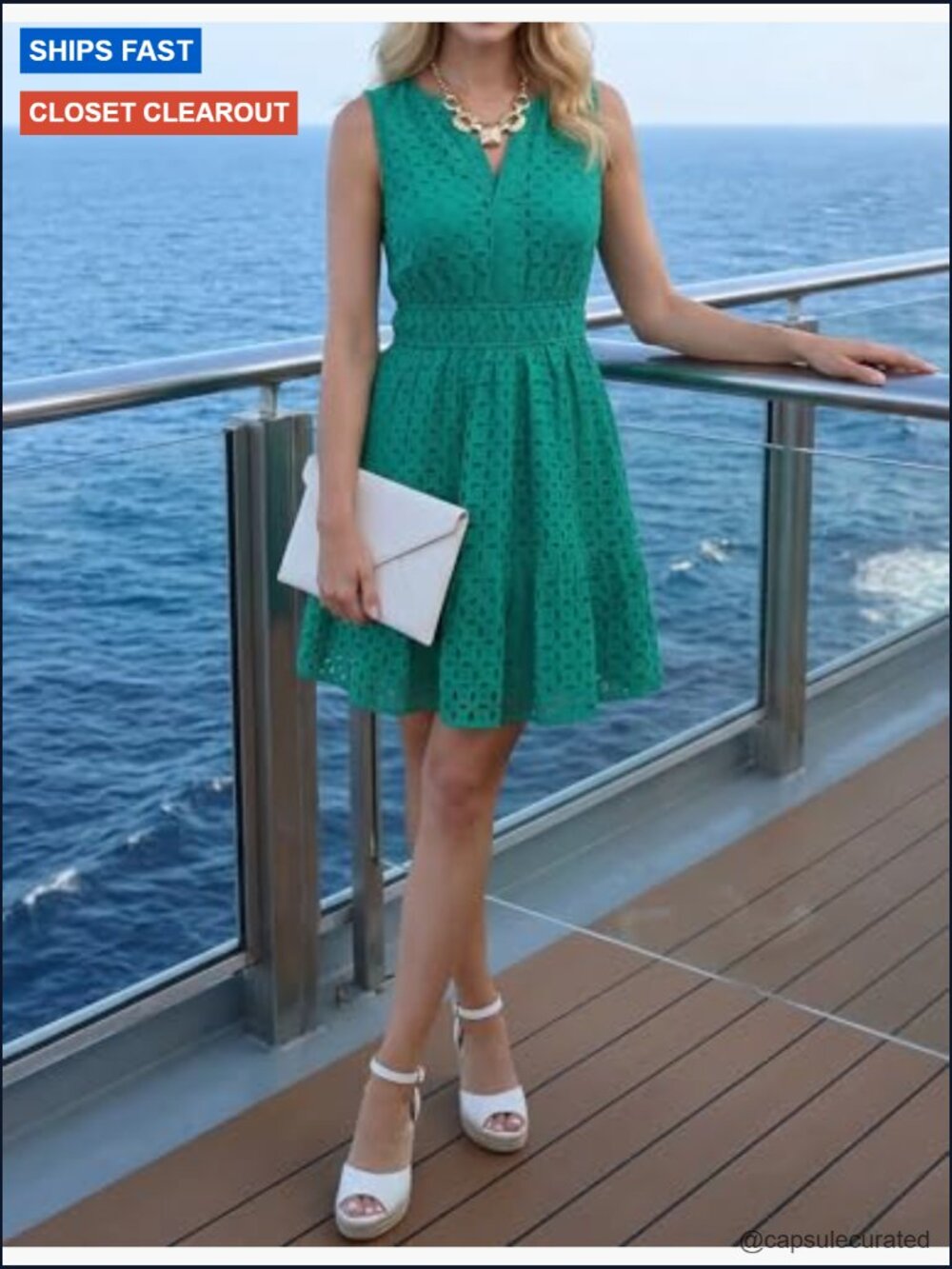 Sleeveless V-Neck Hollow Out Eyelet Mini Dress - Picture 3 of 7